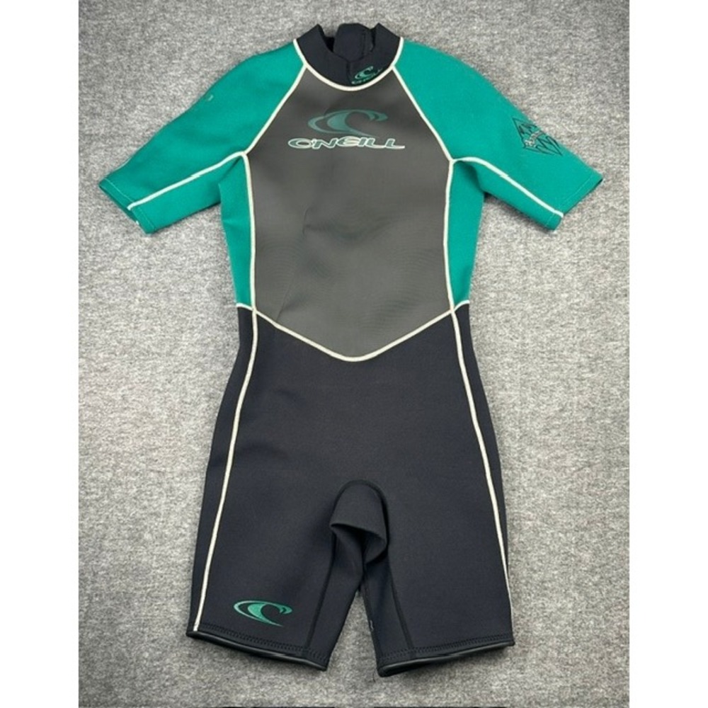 O'Neill Boys Size 16 Wetsuit Short Sleeve Spring Suit Teal Black Grey 7737
